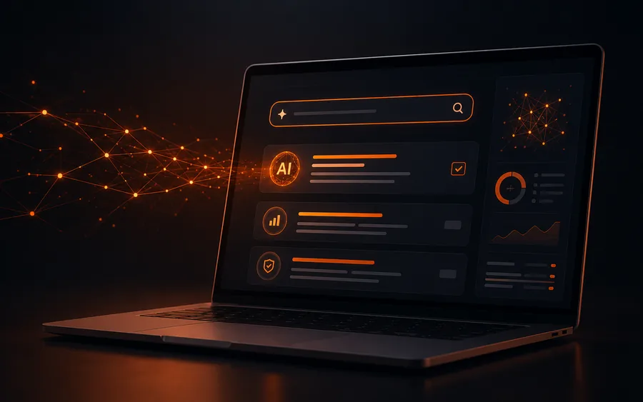 An AI-powered search interface on a laptop screen
